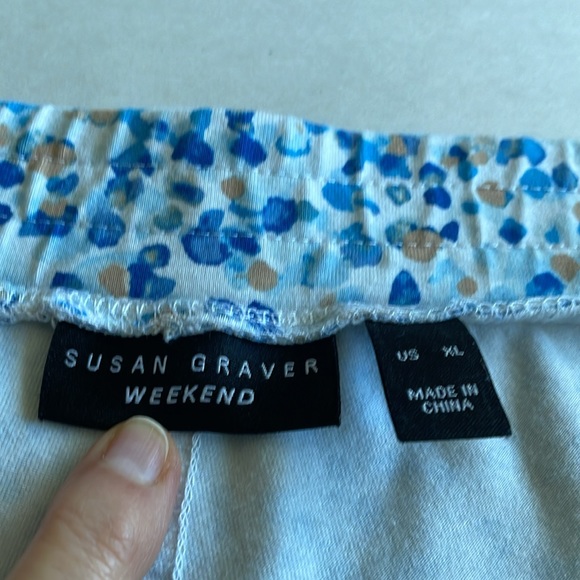 SUSAN GRAVER WEEKEND PANTS XL STRETCH BLUE & BEIGE LOOK FOR SPRING SIDE POCKETS - Picture 6 of 7